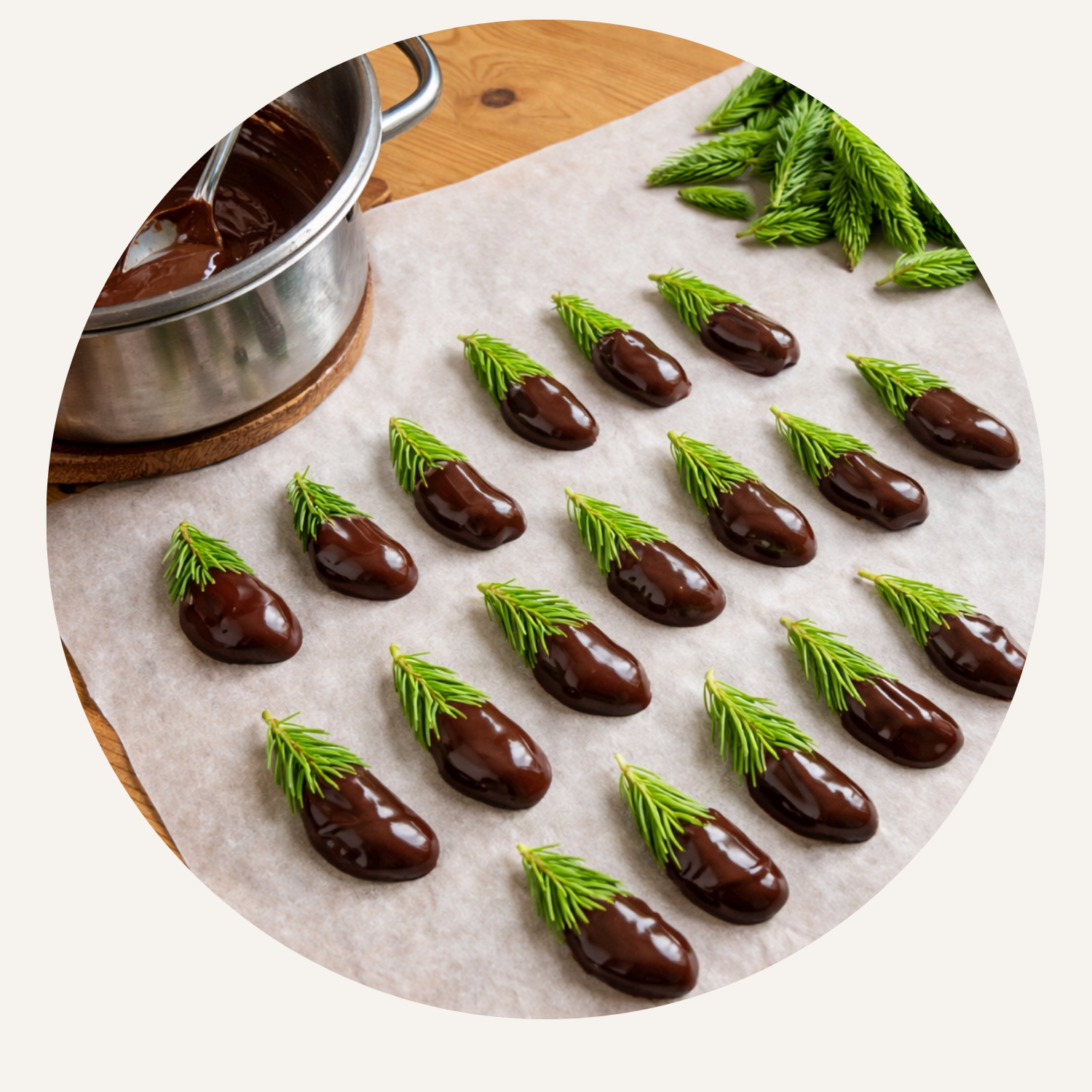 Fichtennadeln mit Schokolade 